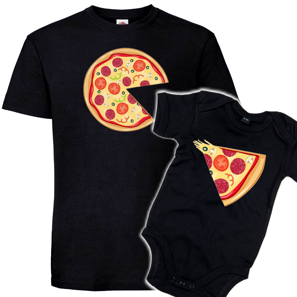 MIESTEN mu T-PAITA + VAUVAN BODY PIZZA (3054)