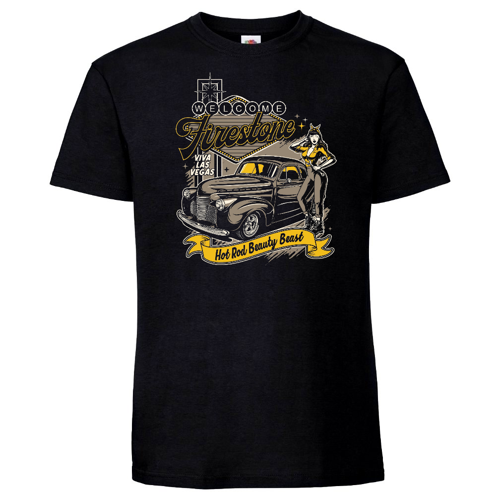 T-PAITA MUSTA - Hot Rod beauty beast