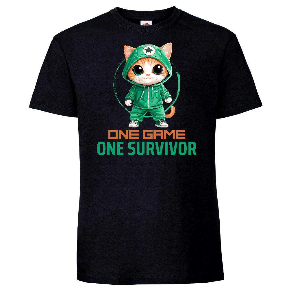 KISSALEFFA T-PAITA MUSTA - ONE GAME ONE SURVIVOR (3036)