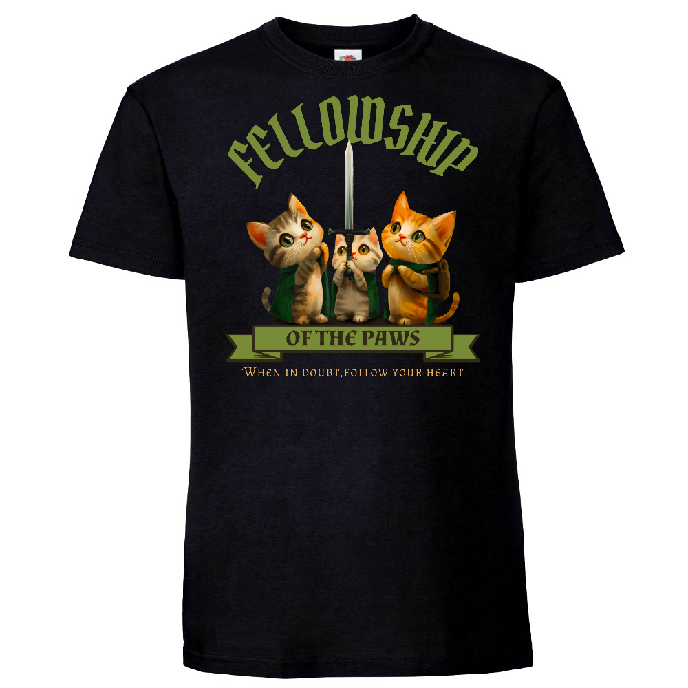 KISSALEFFA T-PAITA MUSTA - FELLOWSHIP OF THE PAWS (3039)