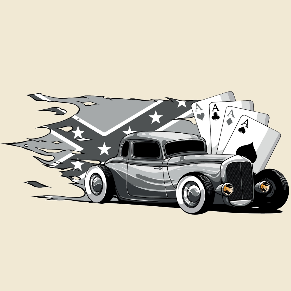 T-PAITA LUONNONVALKOINEN - HOT RODS AND CARDS (00 2836)