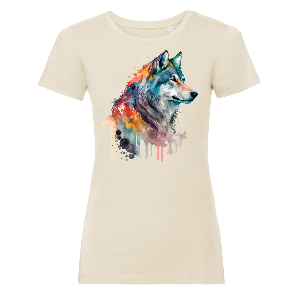 Naisten Pure Organic T-Paita - WATERCOLOR WOLF (00 2708)
