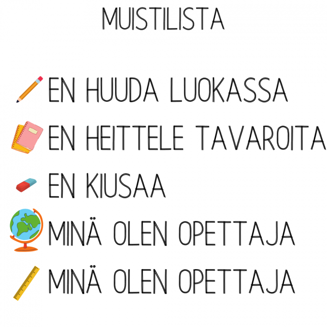 MUKI - Opettajan muistilista