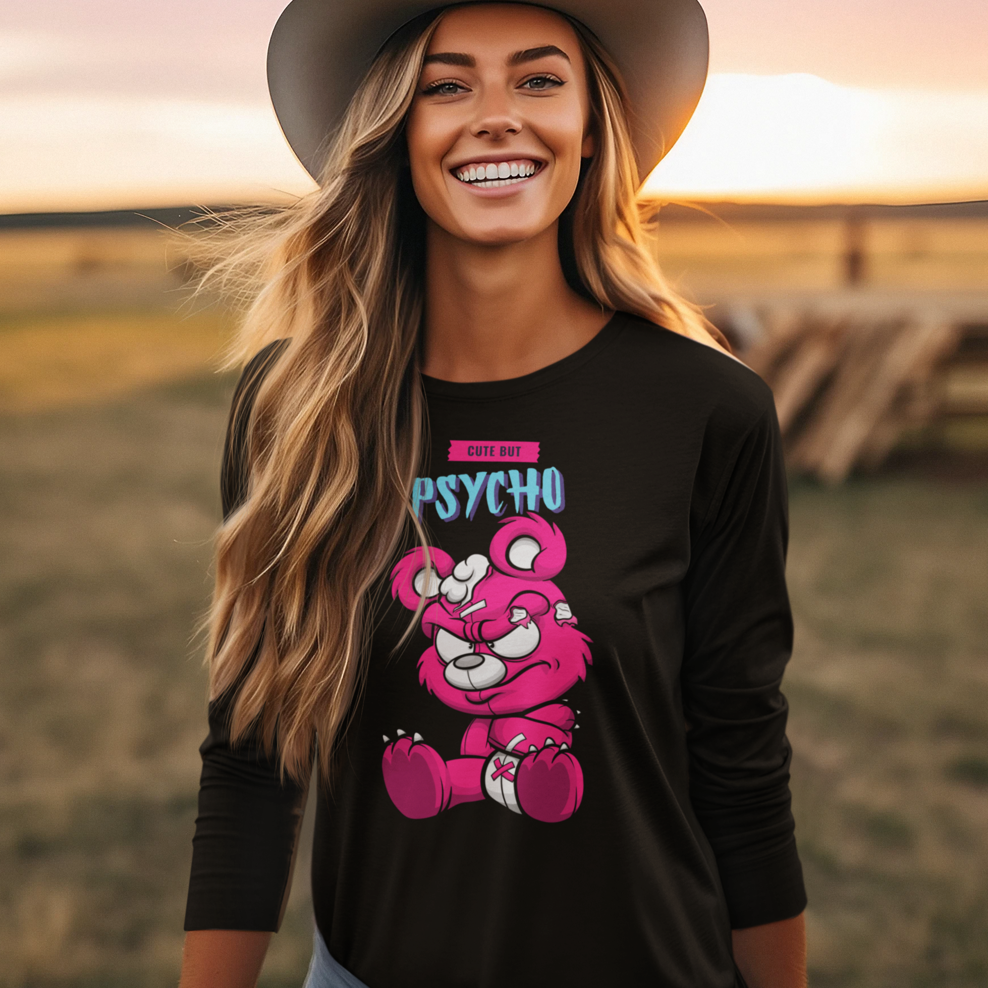 NAISTEN PITKÄHIHAINEN PAITA musta - CUTE BUT PSYCHO (00 227)