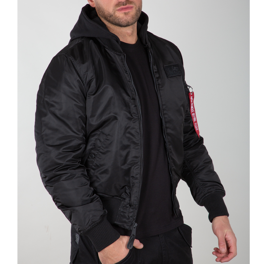 ALPHA MA-1 PILOTTITAKKI HUPULLA - ZH BACK PRINT BLACK/WHITE