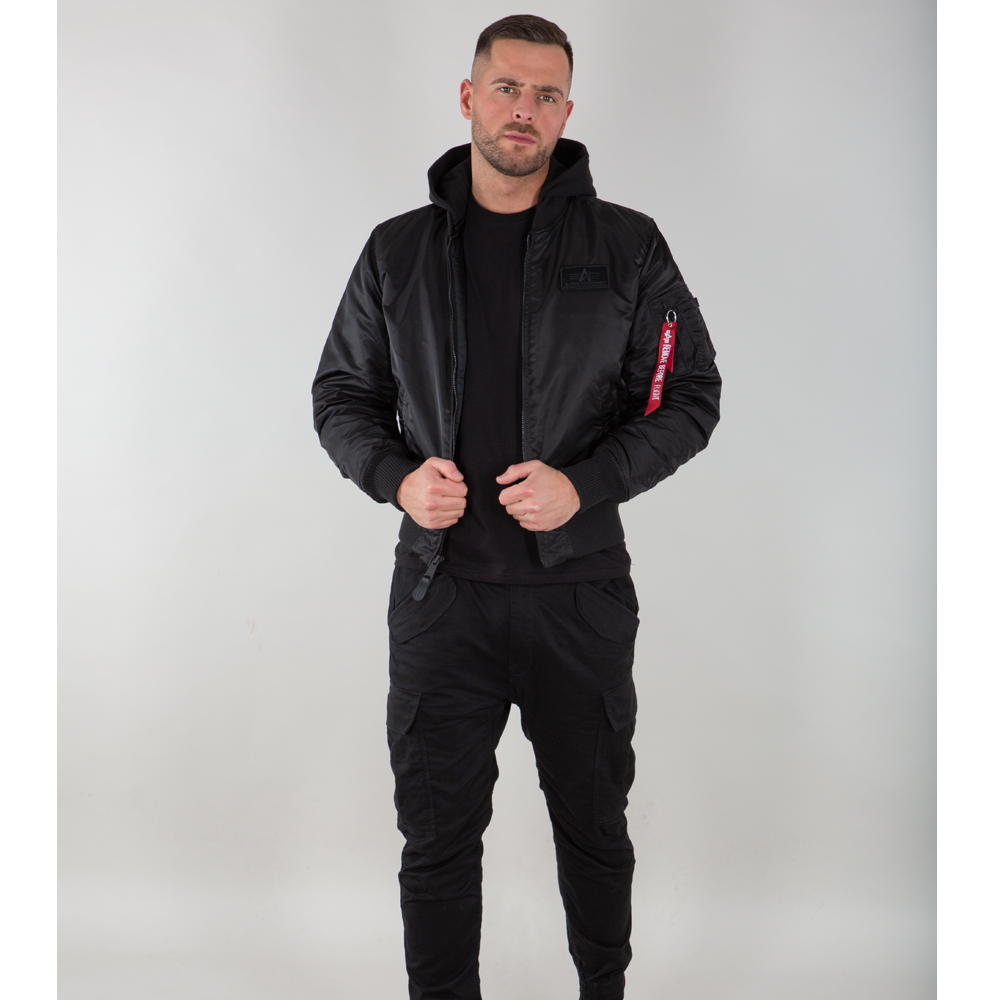 ALPHA MA-1 PILOTTITAKKI HUPULLA - ZH BACK PRINT BLACK/WHITE