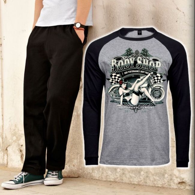 PH T-PAITA + COLLEGEHOUSUT BODY SHOP BIKER PIN UP (497)
