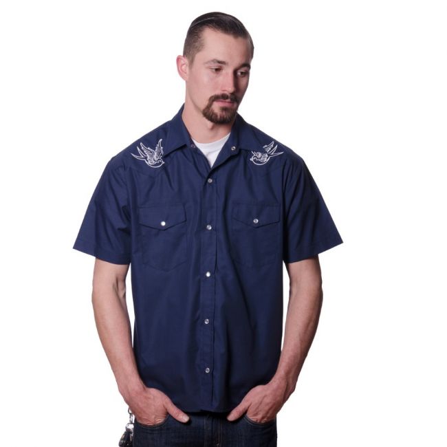 KAULUSPAITA - Sparrow Western in Navy - STEADY CLOTHING