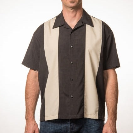KAULUSPAITA - PopCheck Double Panel Bowling Shirt in Black/Stone - STEADY CLOTHING (85100)