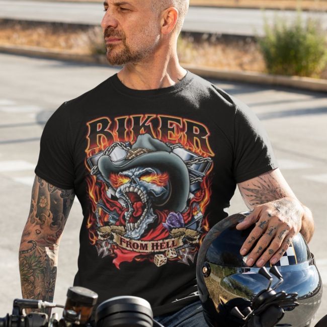 T-PAITA MUSTA SOF TEE - BIKER FROM HELL (984)