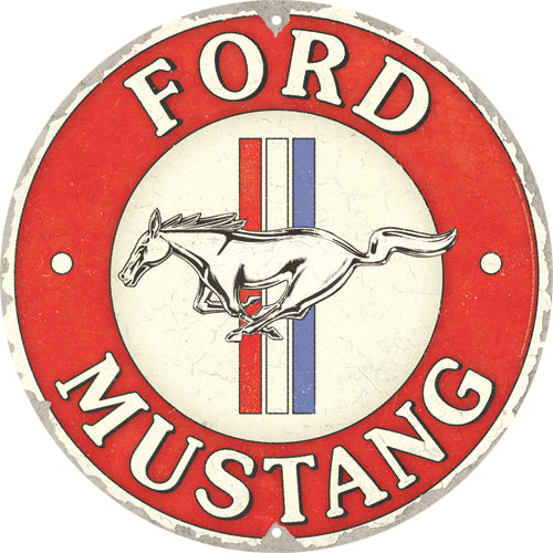 Kilpi pyöreä Ford Mustang - 3 Stripes Red
