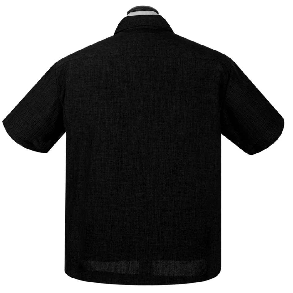 KAULUSPAITA - PopCheck Double Panel Bowling Shirt in Black/Stone - STEADY CLOTHING (85100)