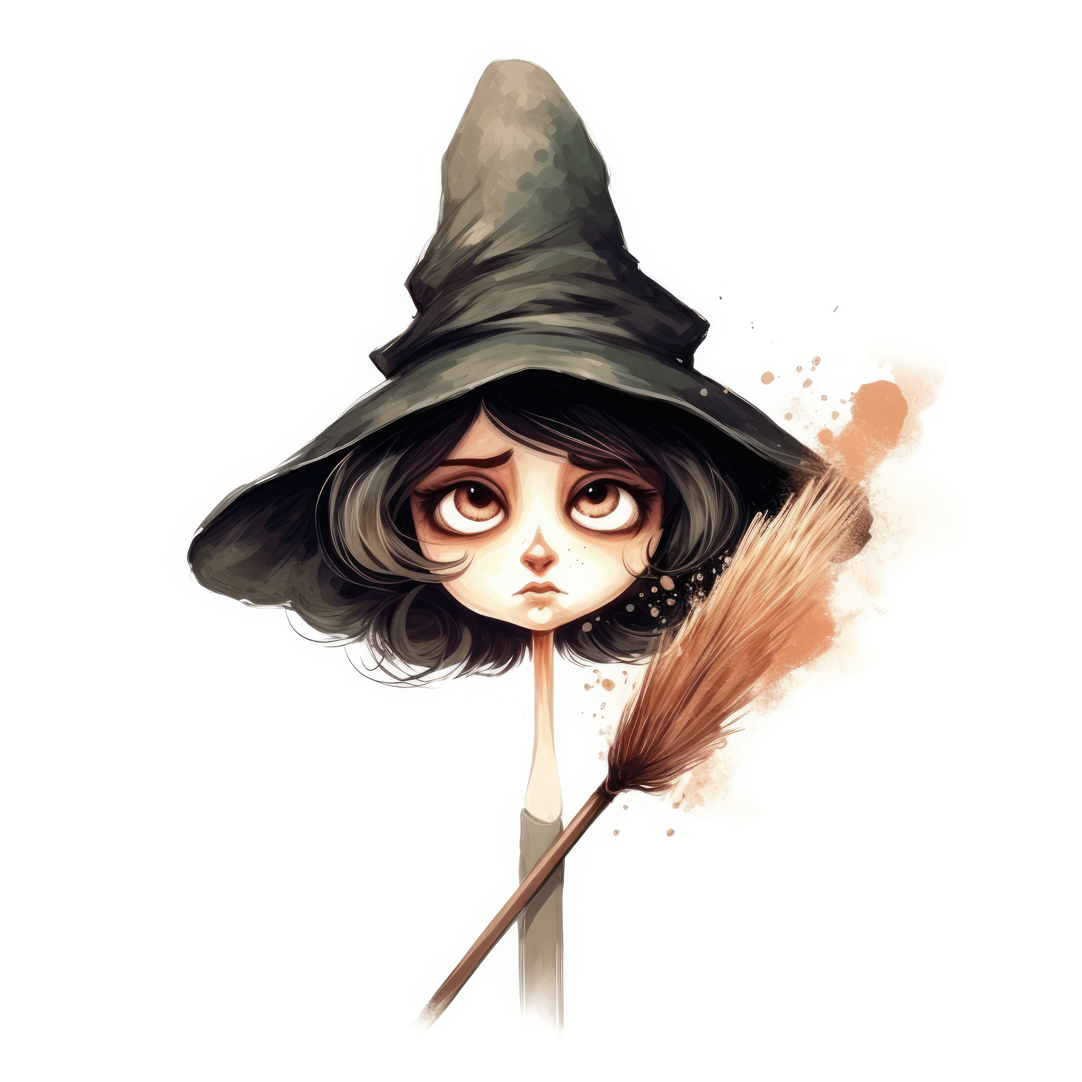 An ugly witch with a long nose is angry holding a broom 1 (paitakuva)