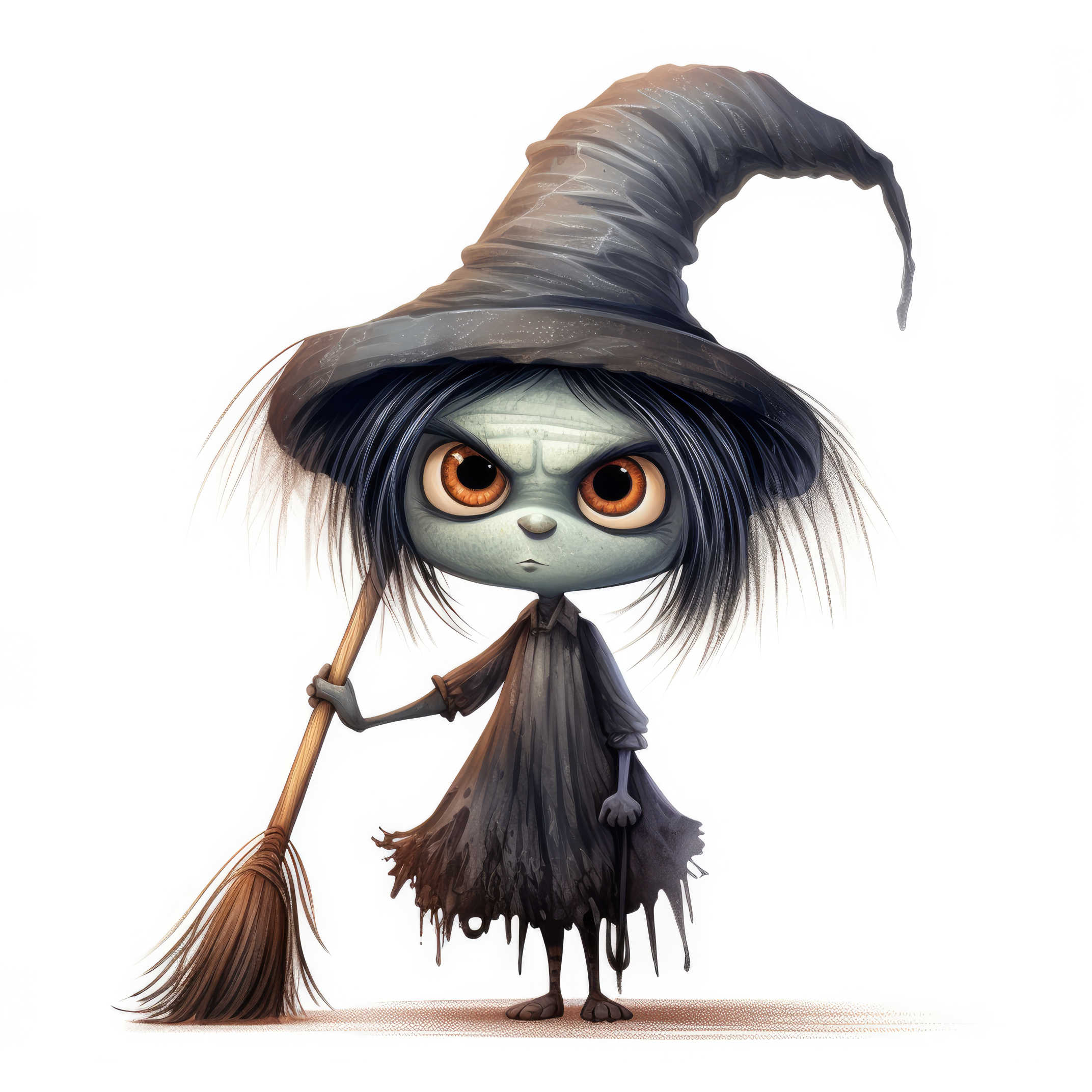 An ugly witch with a long nose is angry holding a broom 2 (paitakuva)