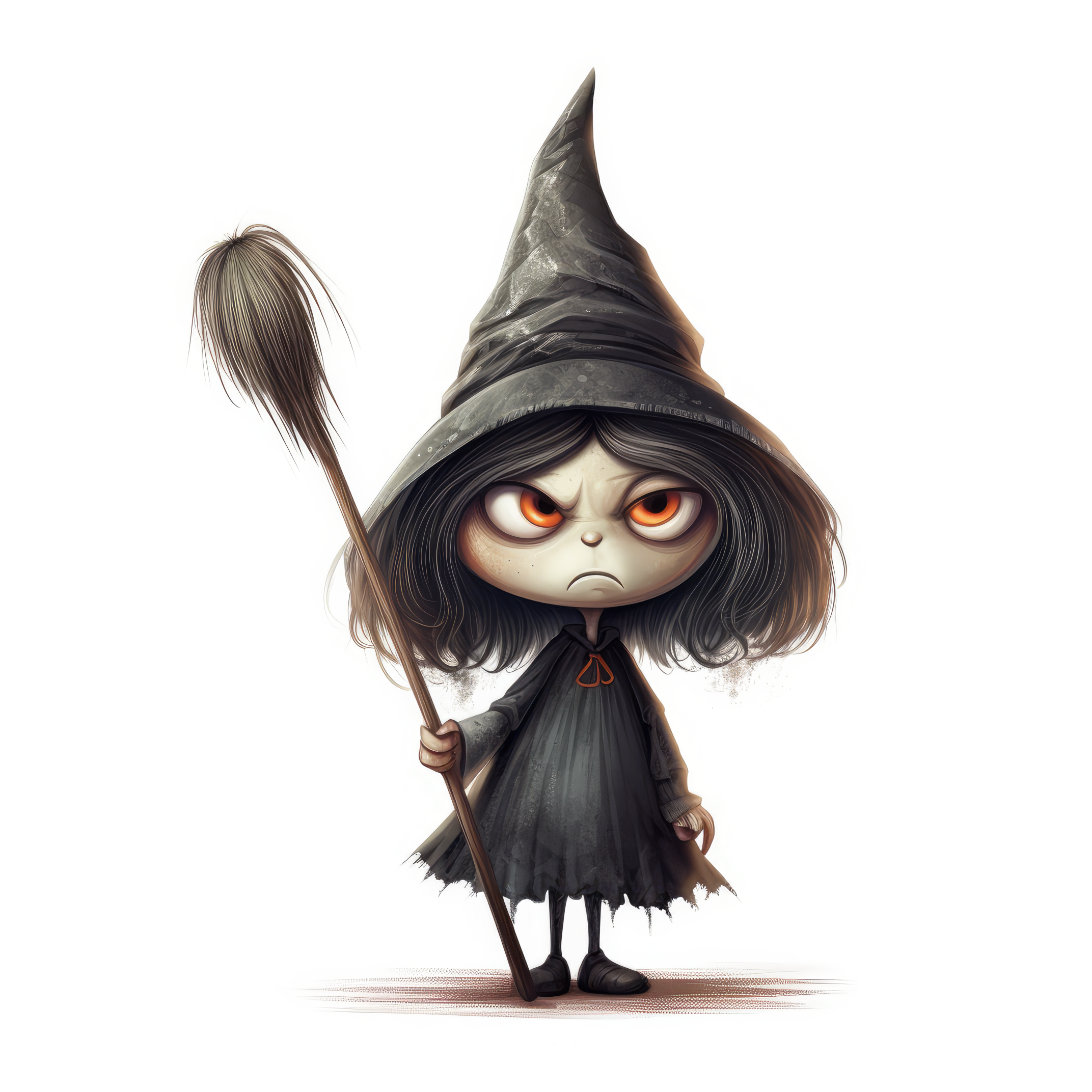 An ugly witch with a long nose is angry holding a broom 3 (paitakuva)