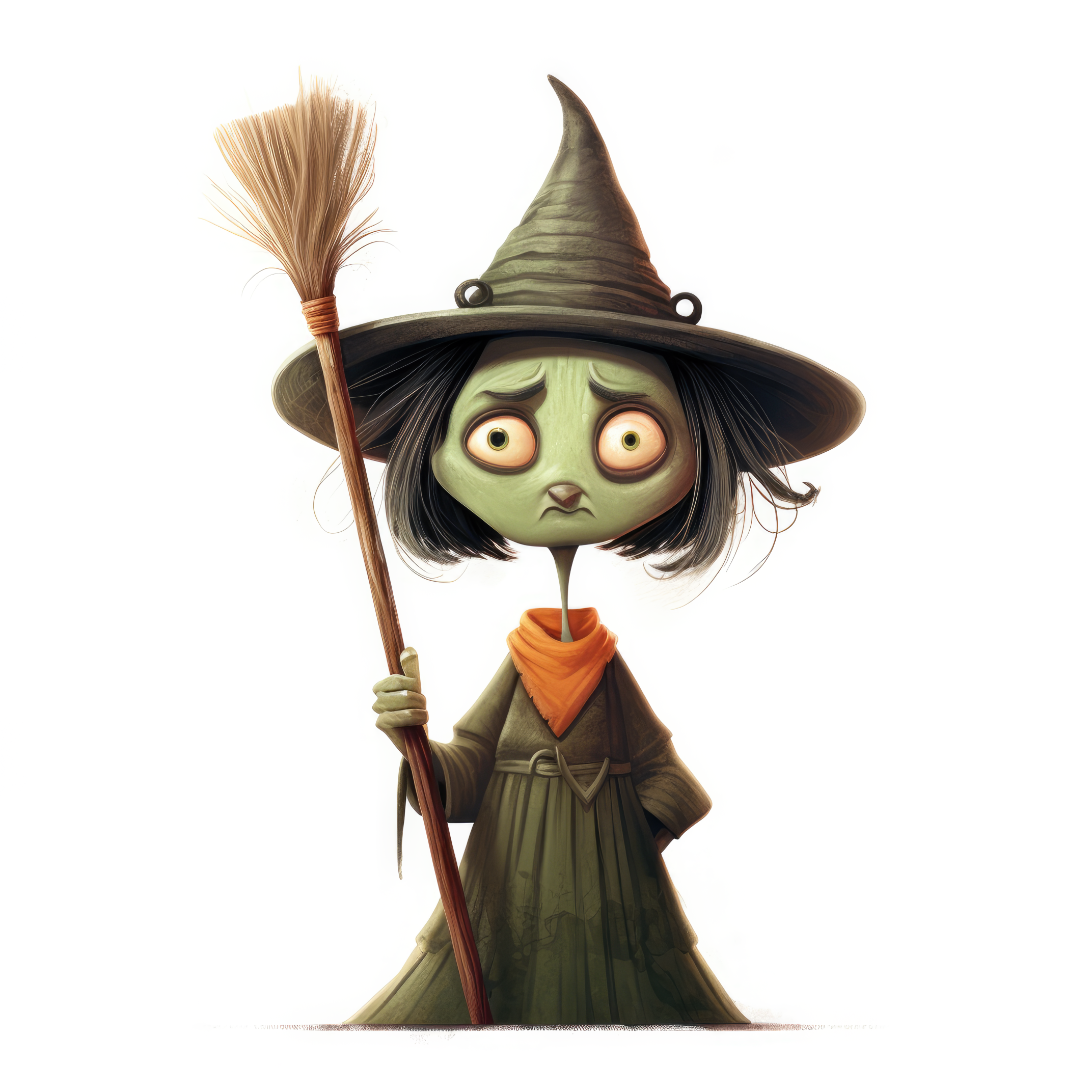 An ugly witch with a long nose is angry holding a broom (paitakuva)