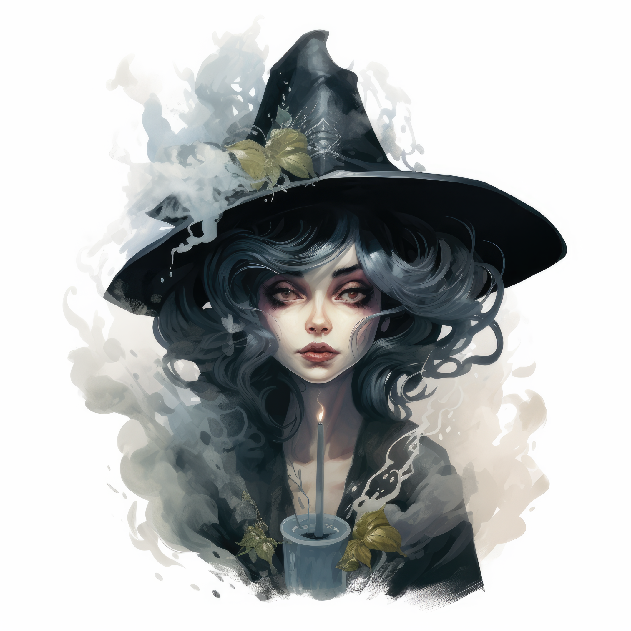 An ugly witch with a long nose is holding a potion (paitakuva)