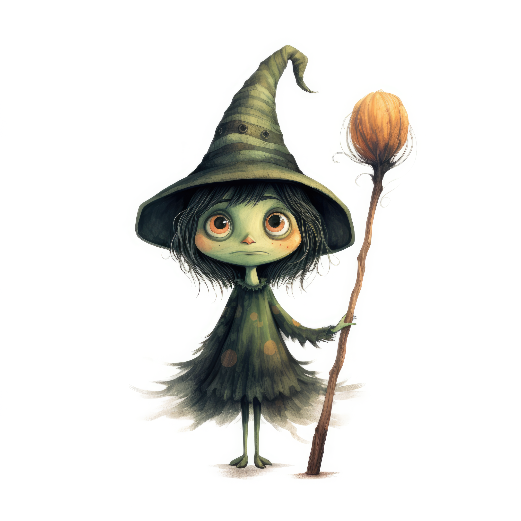 An ugly witch with a long nose is riding a broom 2 (paitakuva)