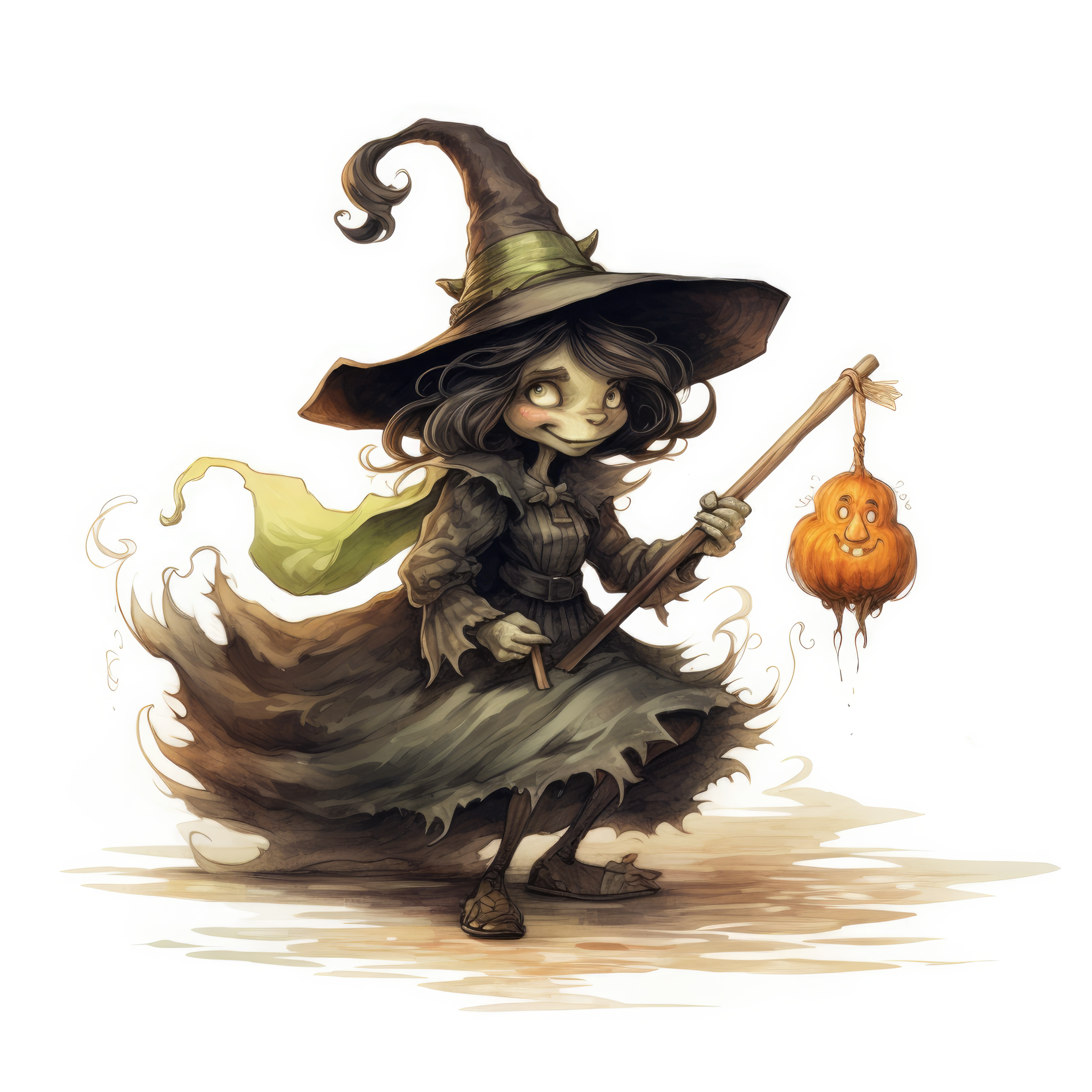 An ugly witch with a long nose is riding a broom 3 (paitakuva)