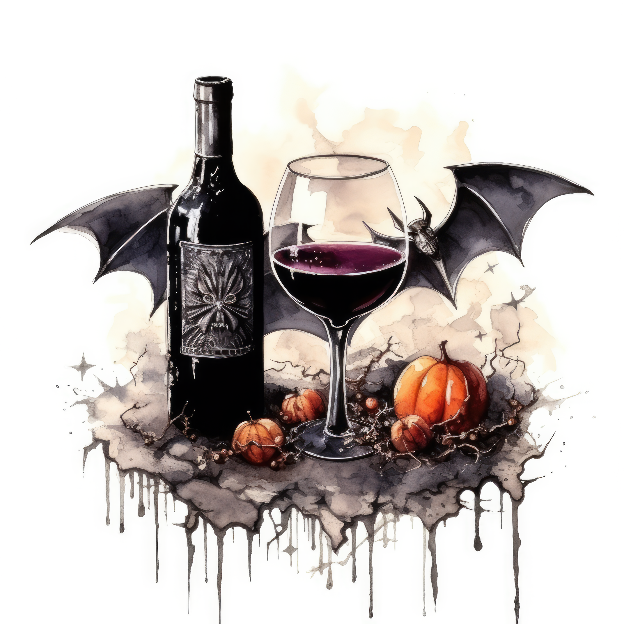 Bat with glass of wine 2 (paitakuva)