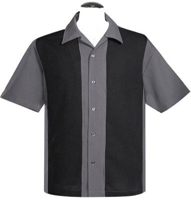 KAULUSPAITA - Poplin Wide Panel Bowling Shirt in Charcoal/Black - STEADY CLOTHING