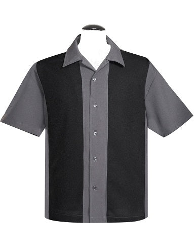 KAULUSPAITA - Poplin Wide Panel Bowling Shirt in Charcoal/Black - STEADY CLOTHING