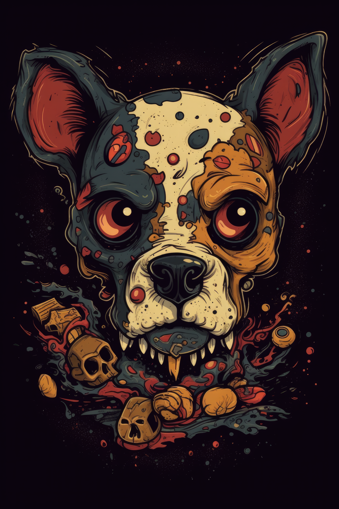 NAISTEN PAITA - Cartoon Canine skull