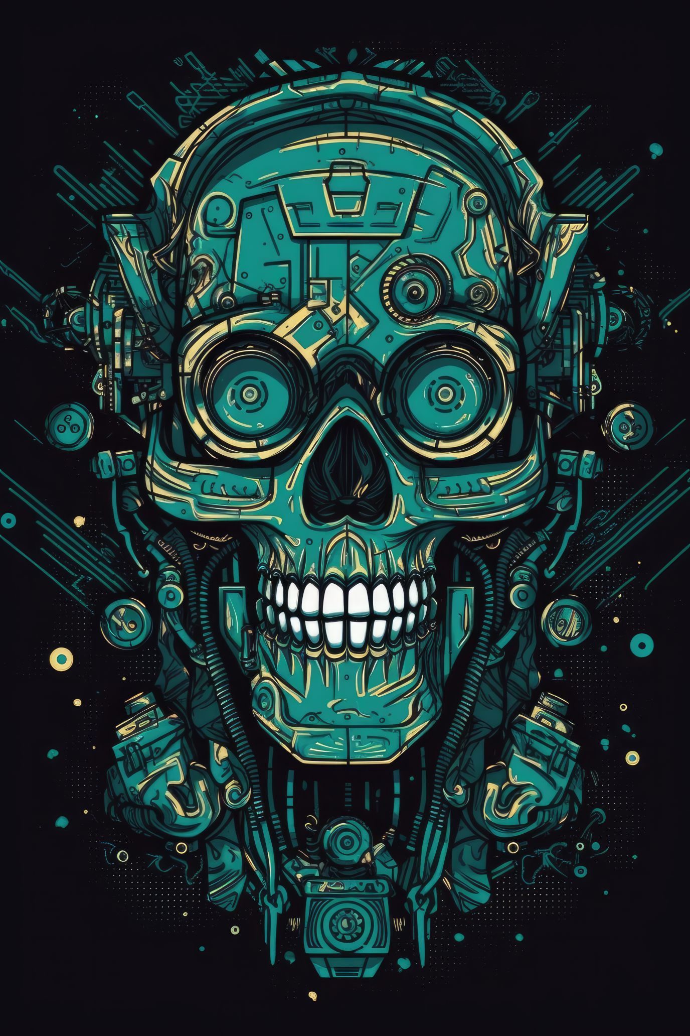 Cartoon Cybernetic skull Tshirt design (Paitakuva)