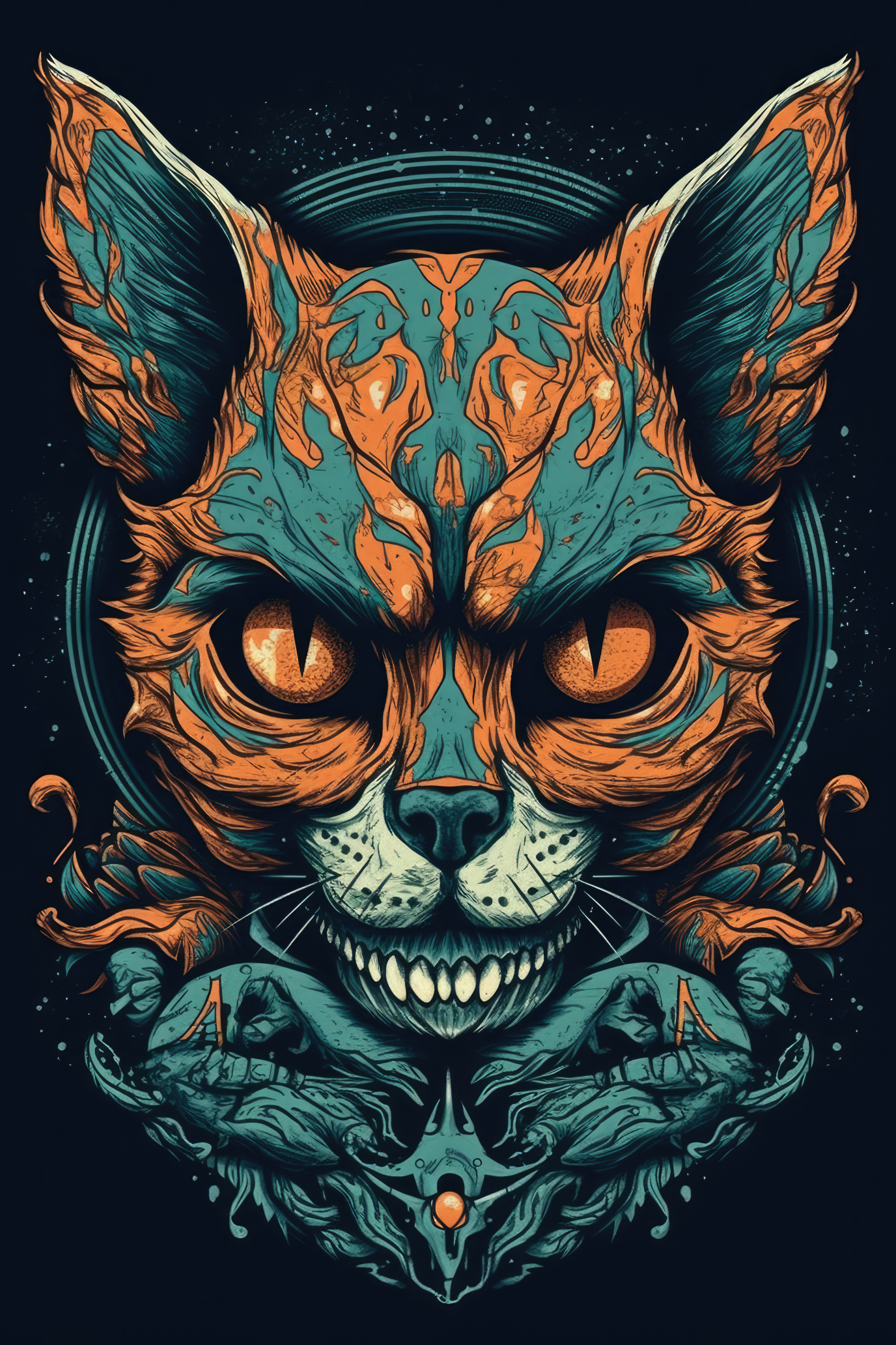 NAISTEN PAITA - Cartoon Feline skull