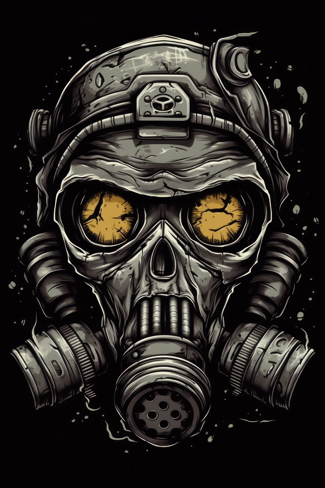 T-PAITA MUSTA - Cartoon Gas mask skull (00 443)