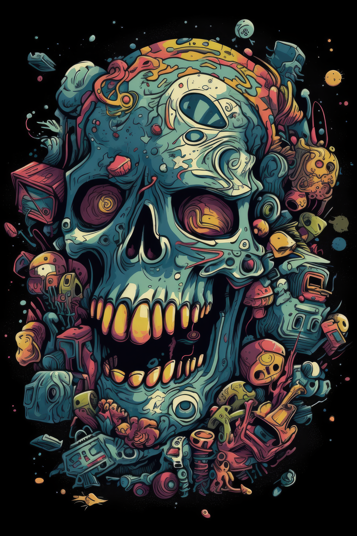 Cartoon Graffiti skull Tshirt design (Paitakuva)