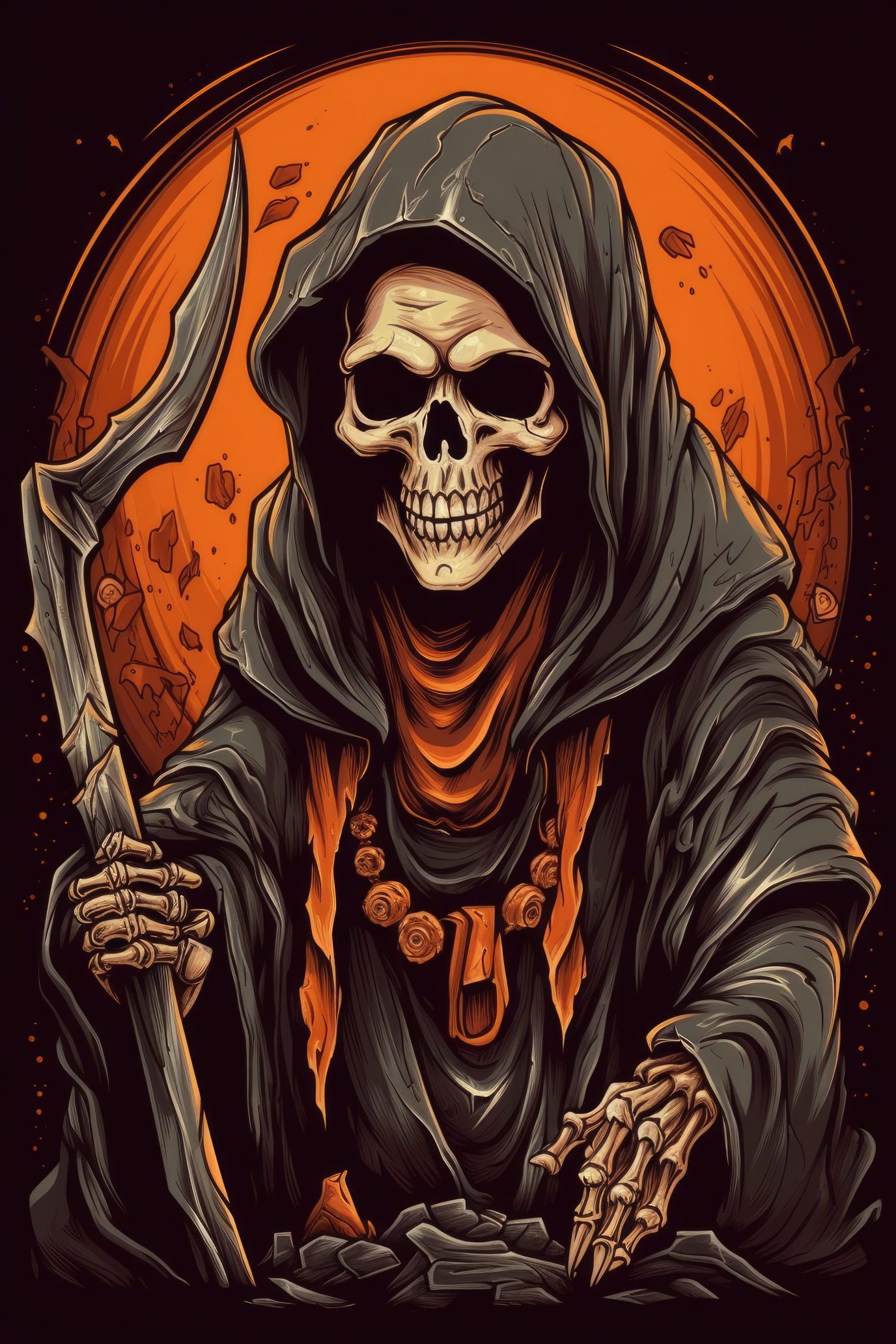 T-PAITA MUSTA - Cartoon Grim Reaper skull (00 357)