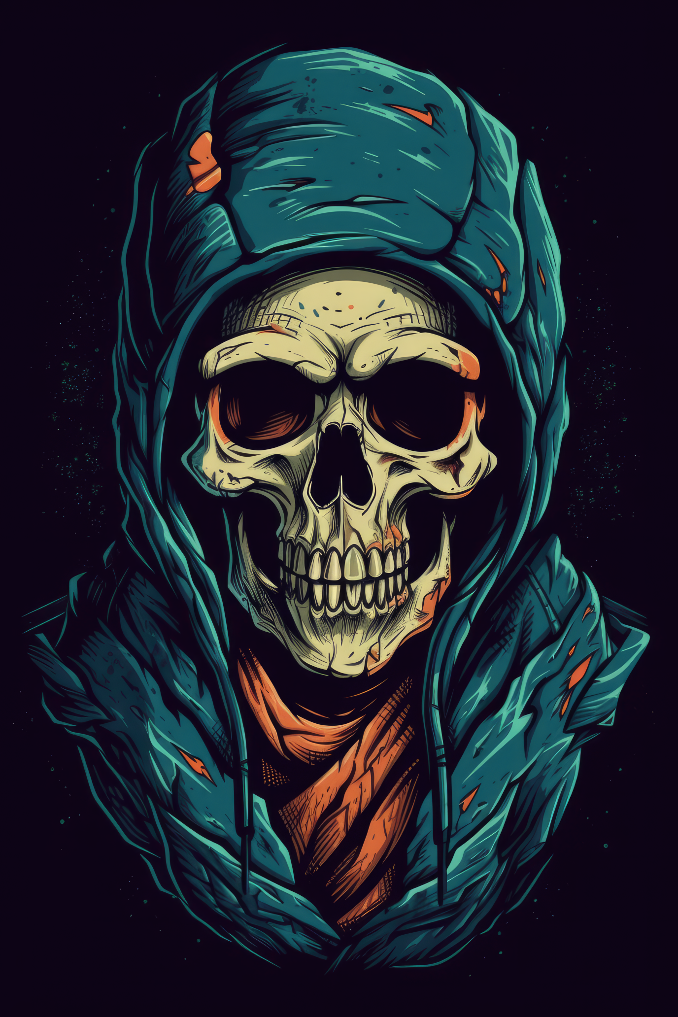 T-PAITA MUSTA - Cartoon Human skull