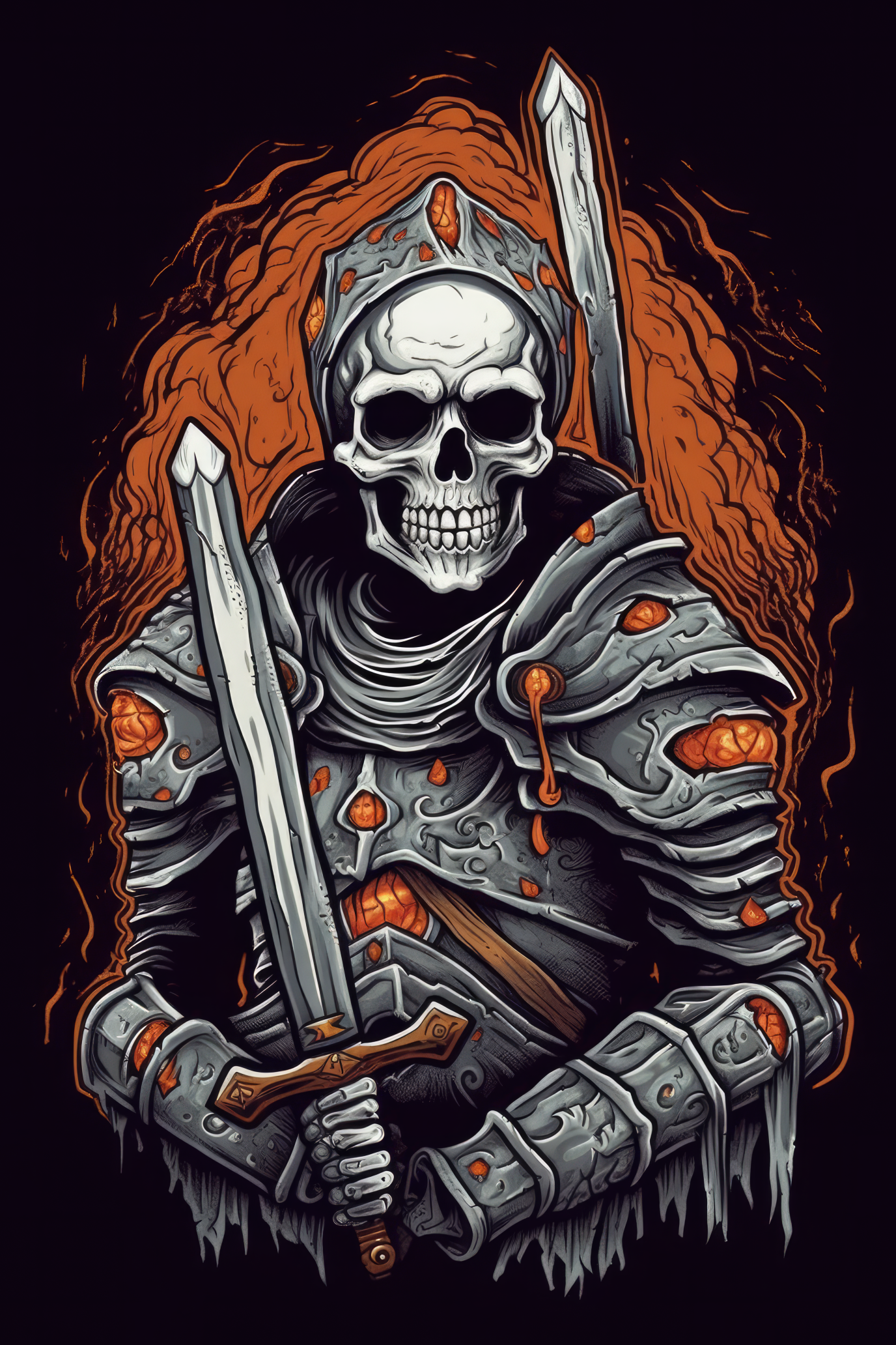 Cartoon Knight skull Tshirt design 1 (Paitakuva)