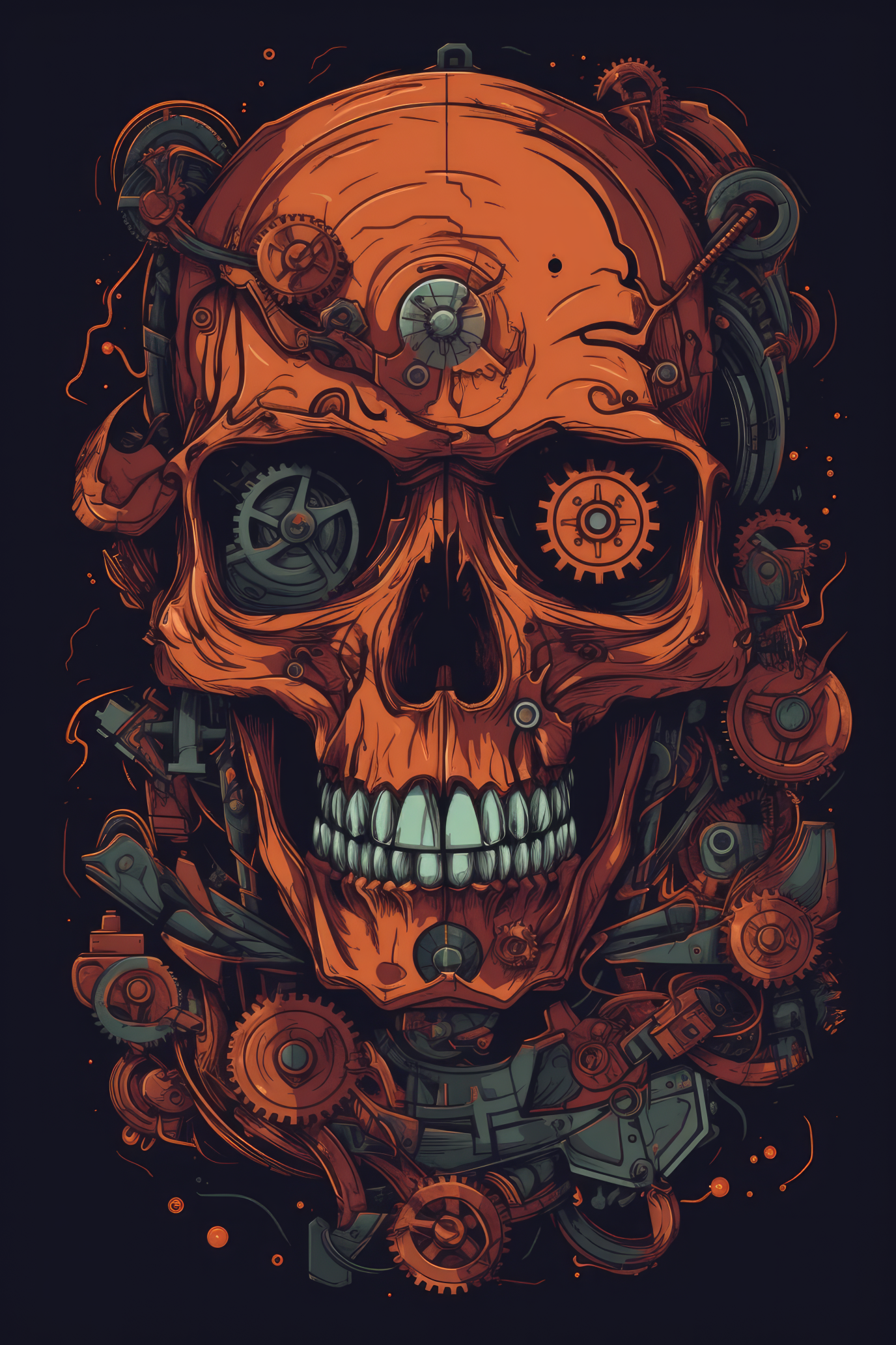 Cartoon Mechanical skull Tshirt design (Paitakuva)