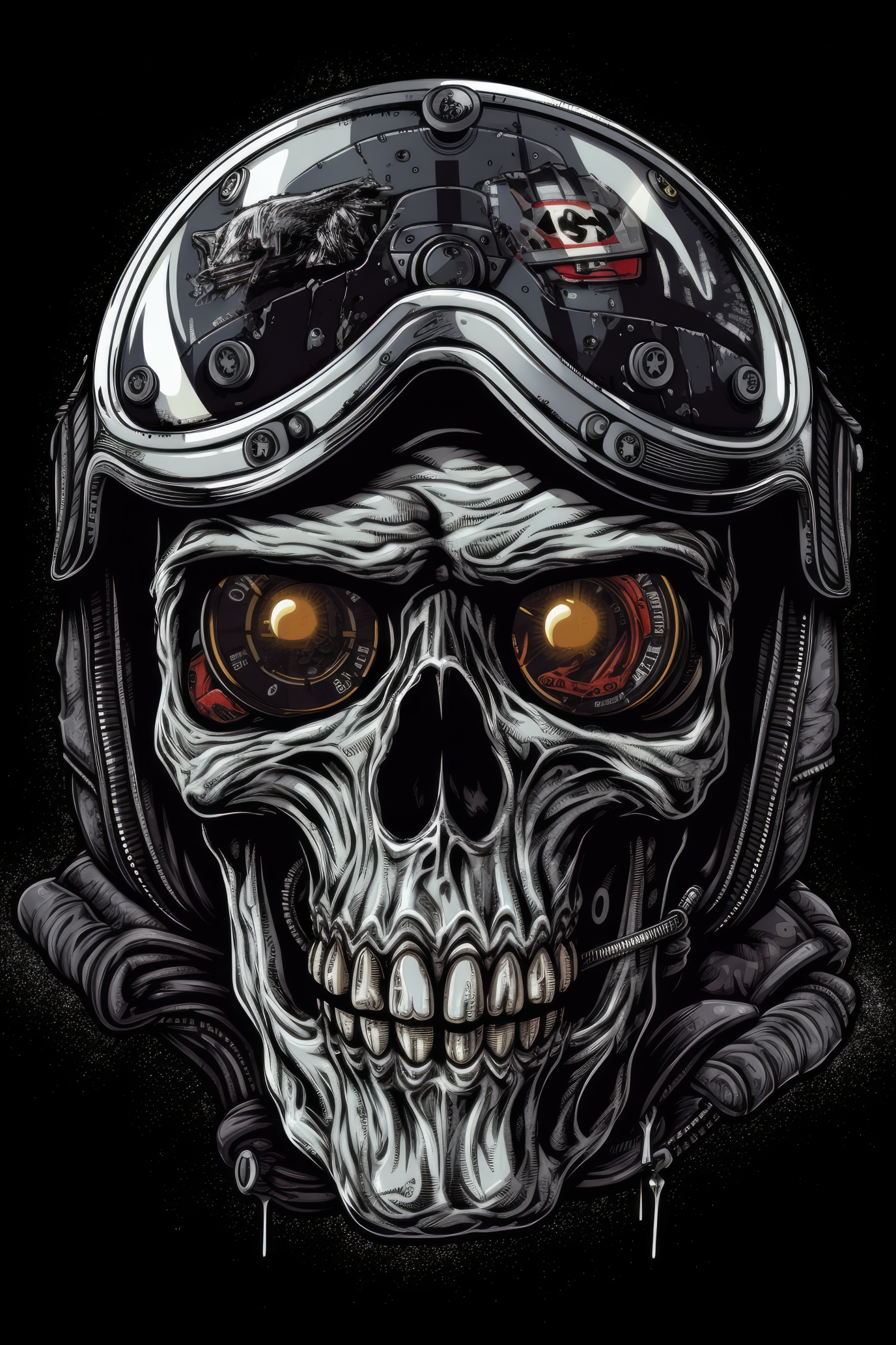 T-PAITA MUSTA - Cartoon Motorcycle helmet skull