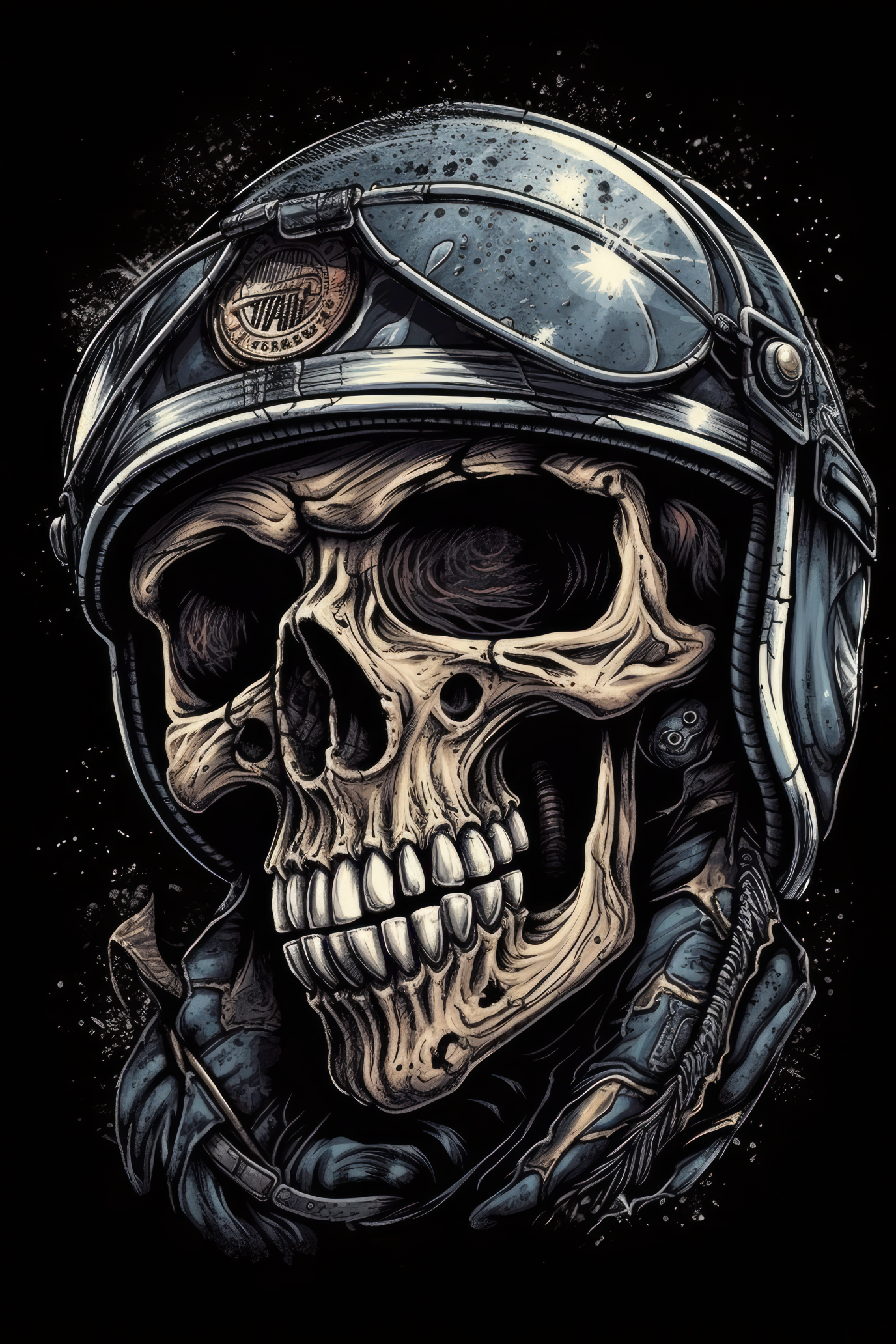 T-PAITA MUSTA - Cartoon Motorcycle helmet skull