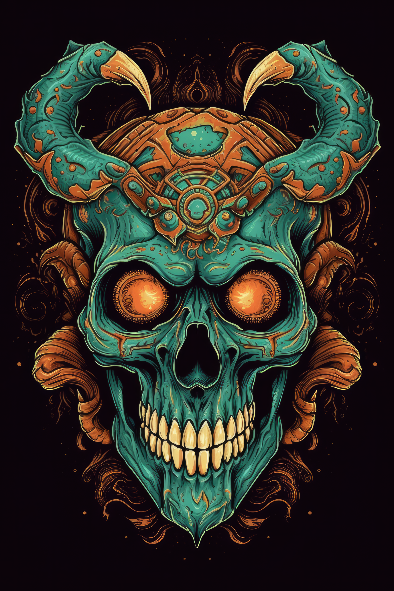 T-PAITA MUSTA - Cartoon Mythological creature skull
