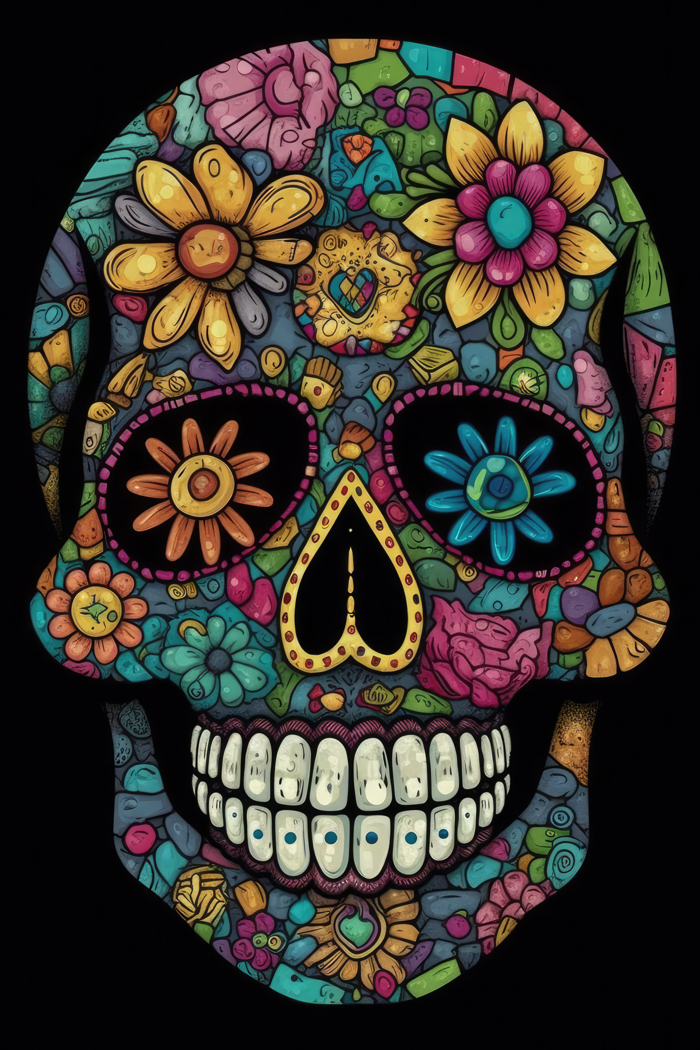 NAISTEN PAITA - Cartoon Sugar skull mosaic (407)