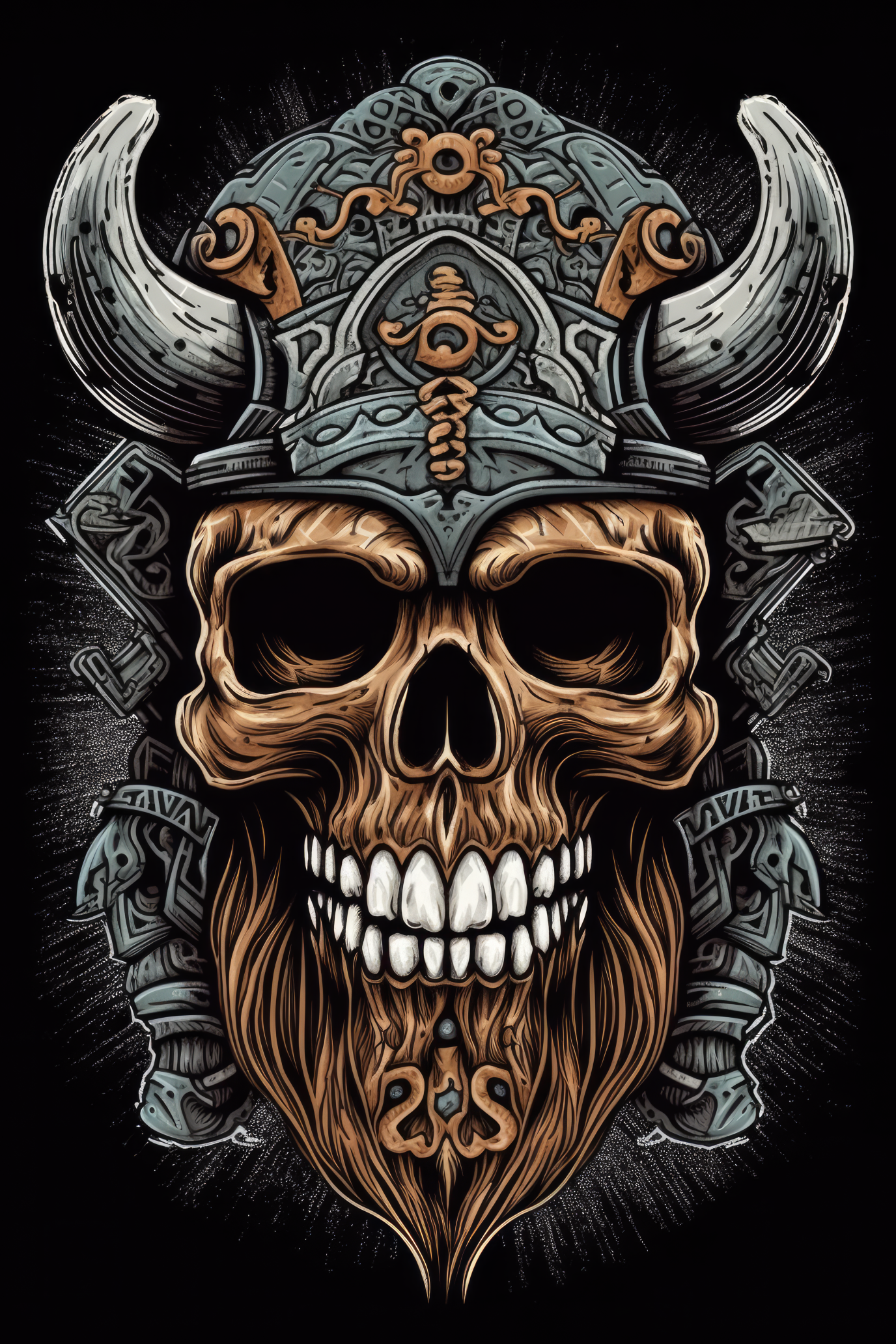 T-PAITA MUSTA - Cartoon Viking helmet skull