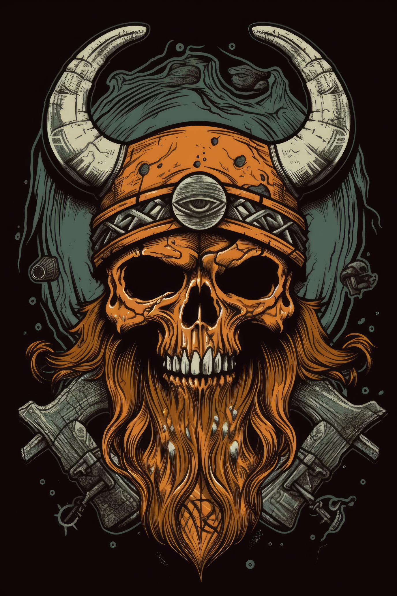 Cartoon Viking skull Tshirt design (Paitakuva)