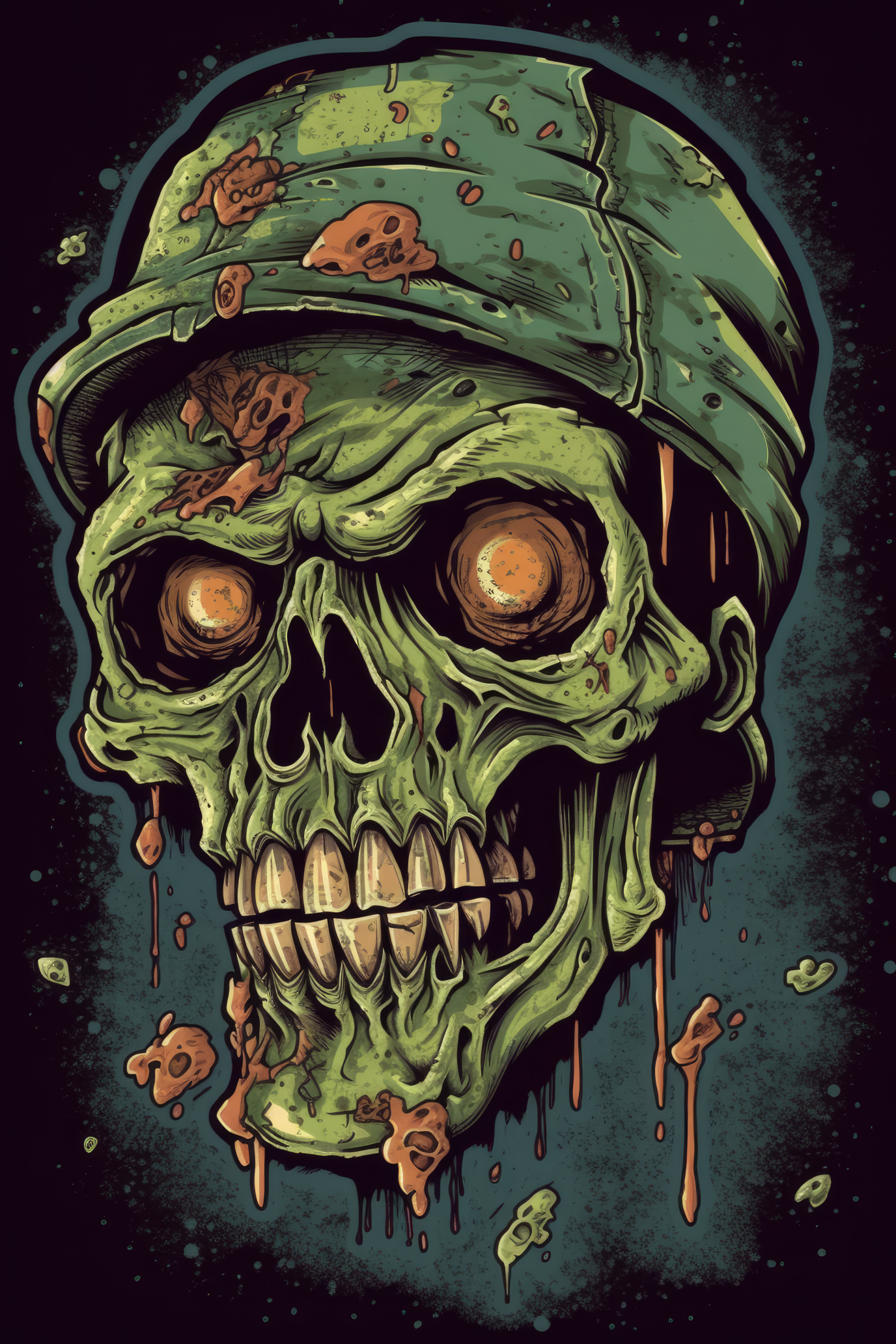 T-PAITA MUSTA - Cartoon Zombie skull Tshirt design