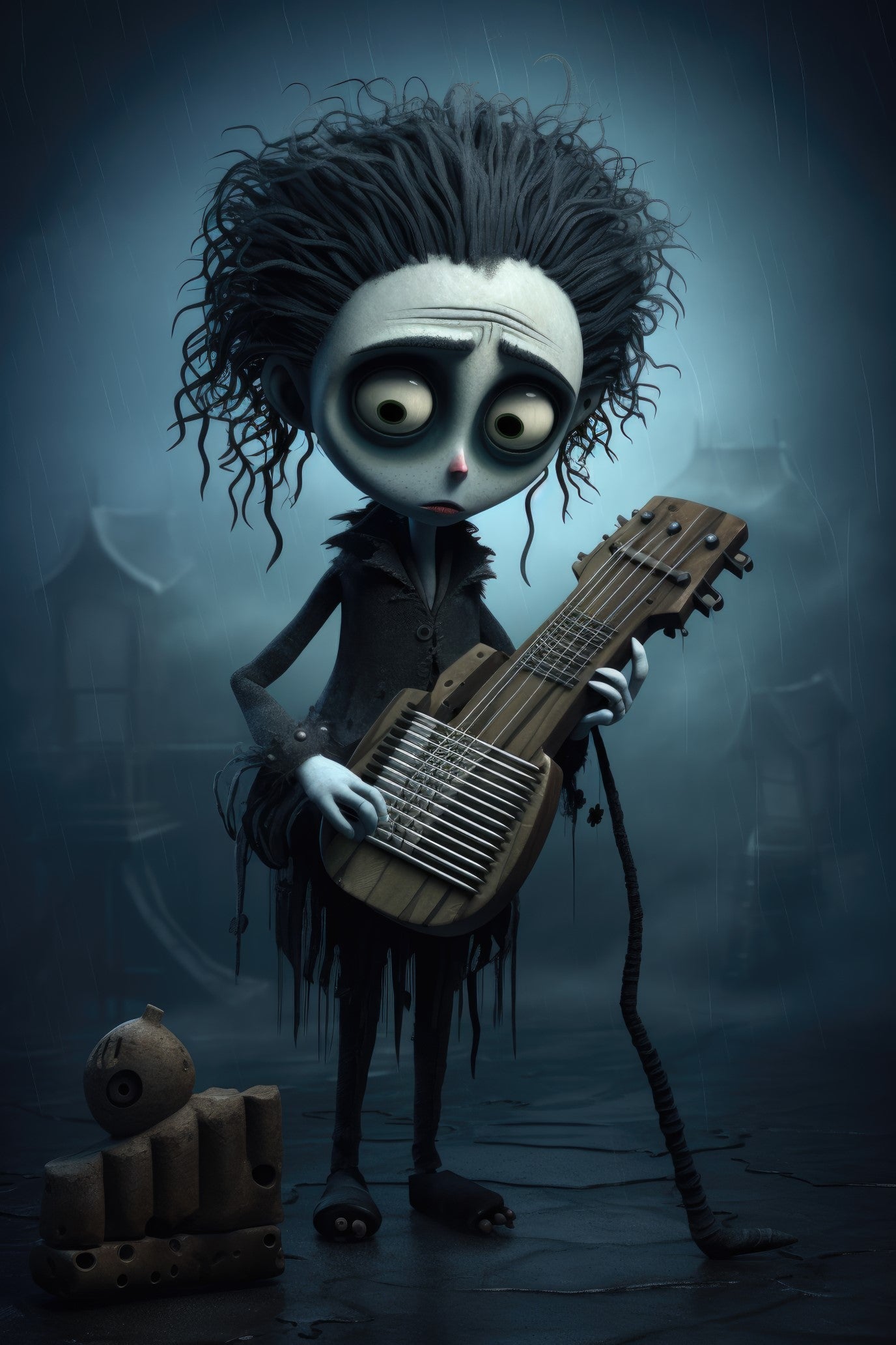 Character with autoharp (paitakuva)