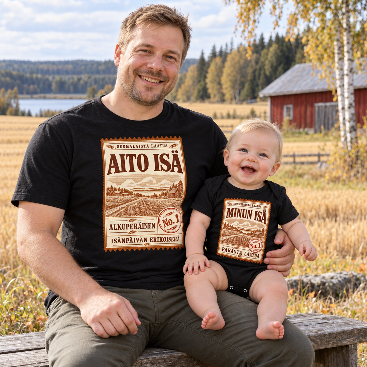 MIESTEN T-PAITA  + VAUVAN BODY ISÄ NO.1