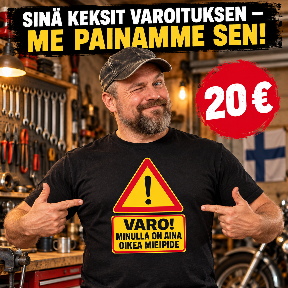 VAROITUSKYLTTI PAITA OMALLA TEKSTILLÄ
