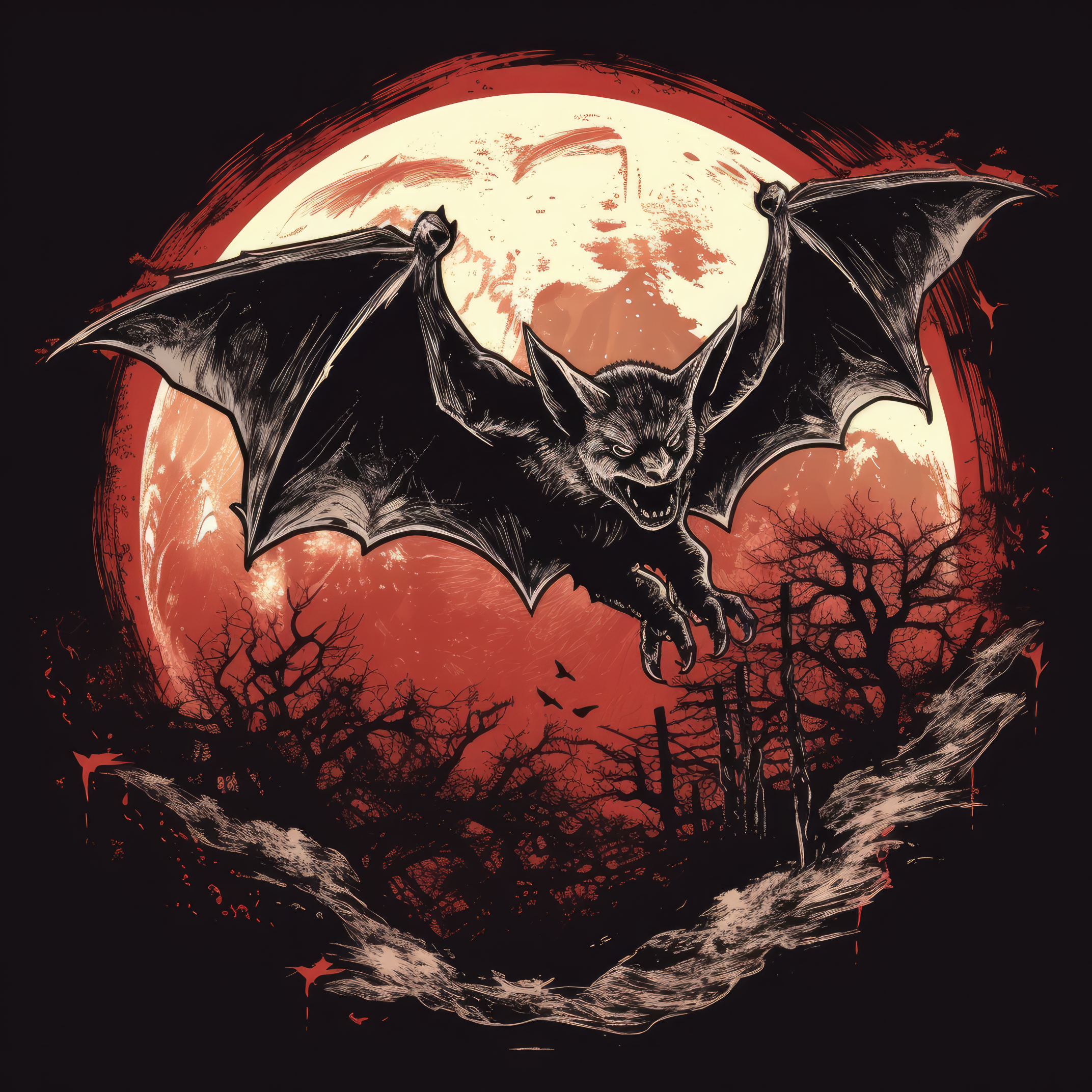 Make gothic bat flying past a full moon 1 (paitakuva)