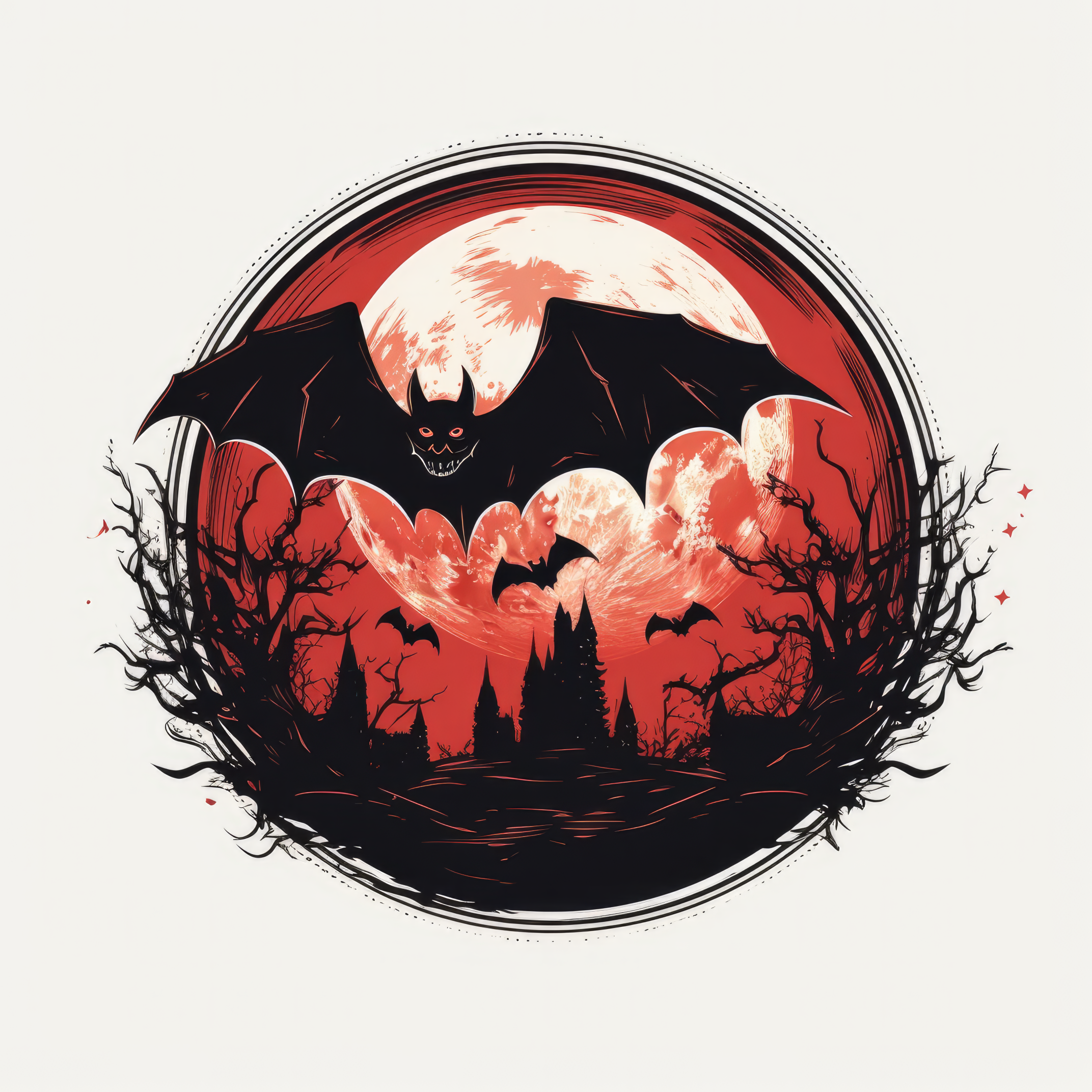 Make gothic bat flying past a full moon 2 (paitakuva)