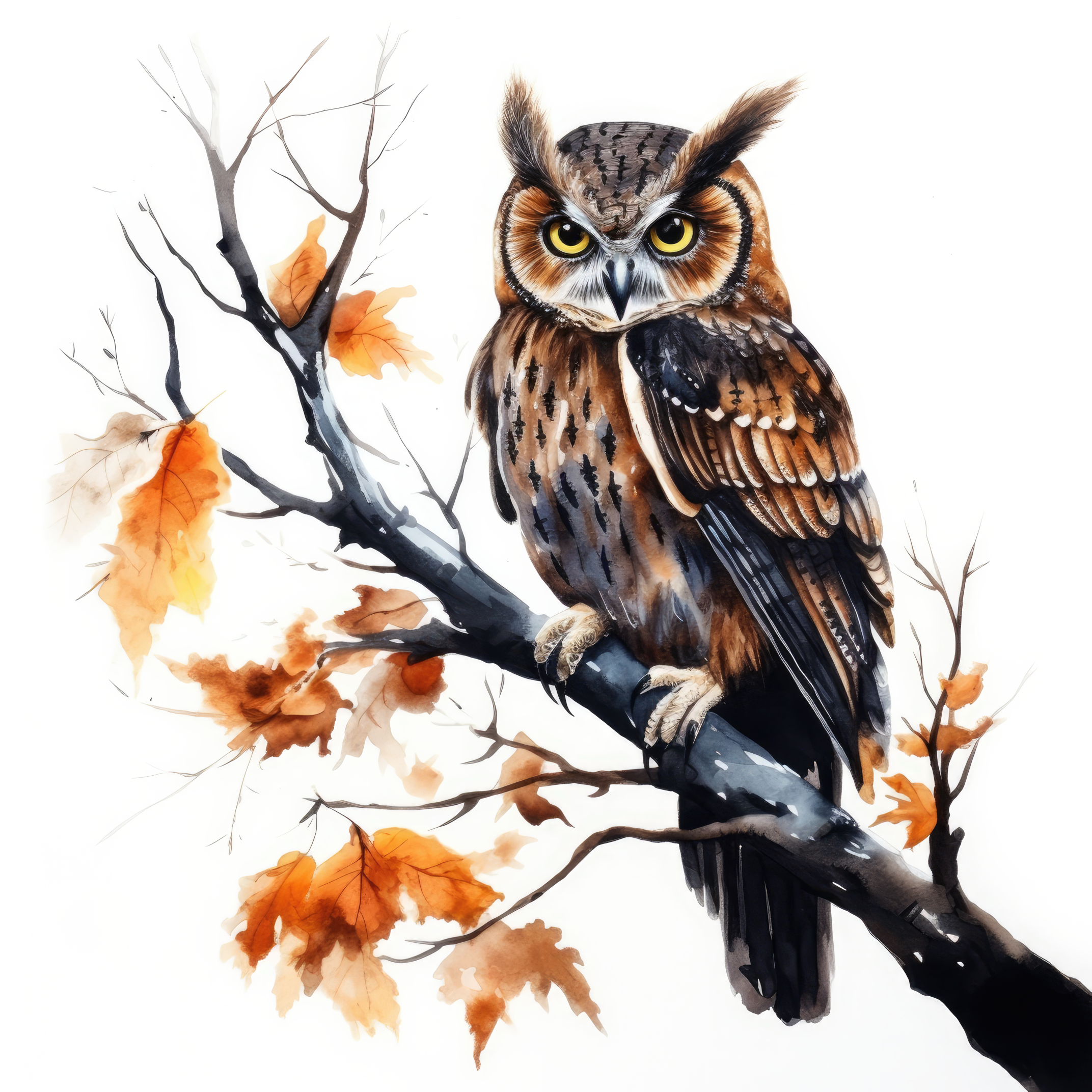 Owl on a spooky tree branch hand 1 (paitakuva)