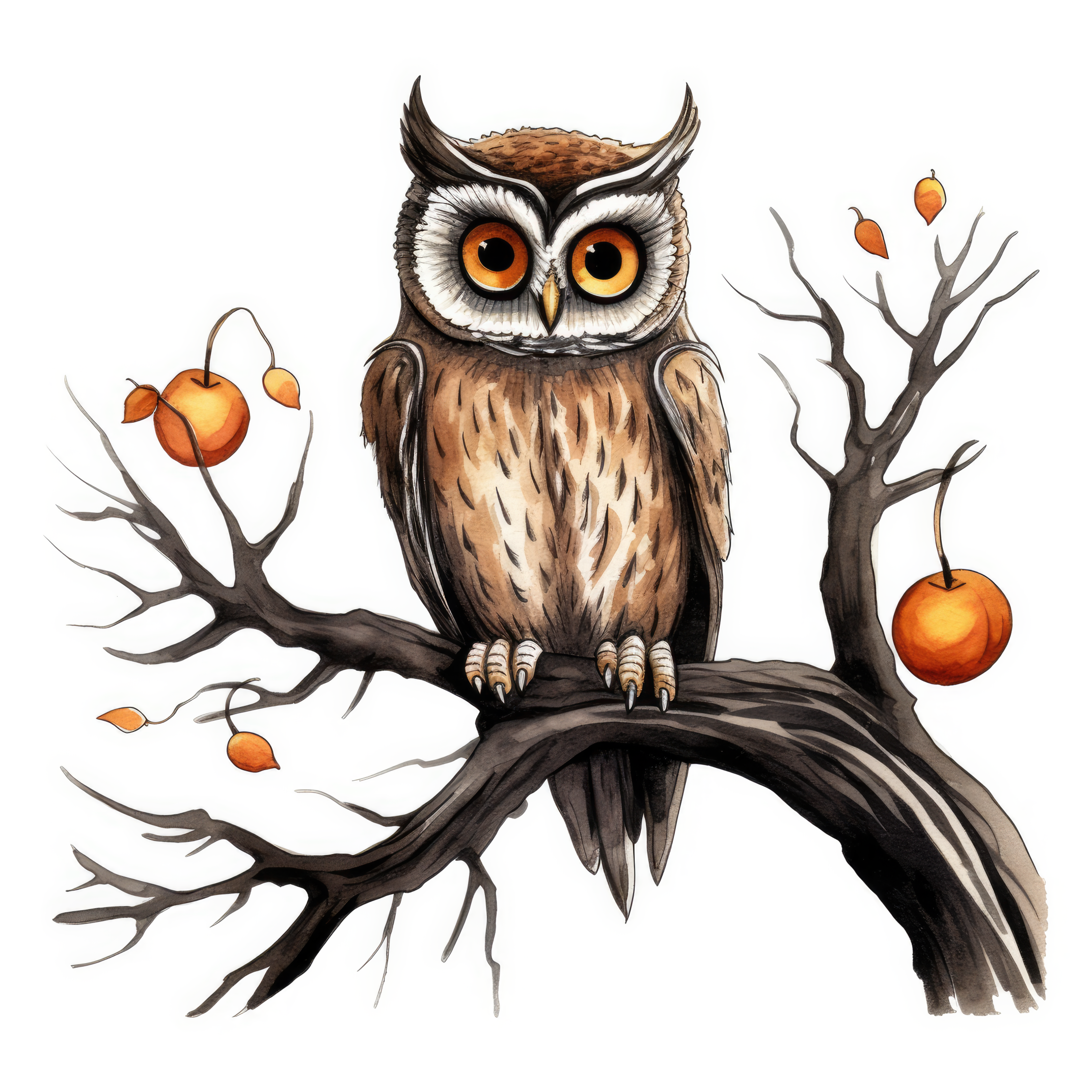 Owl on a spooky tree branch hand 2 (paitakuva)