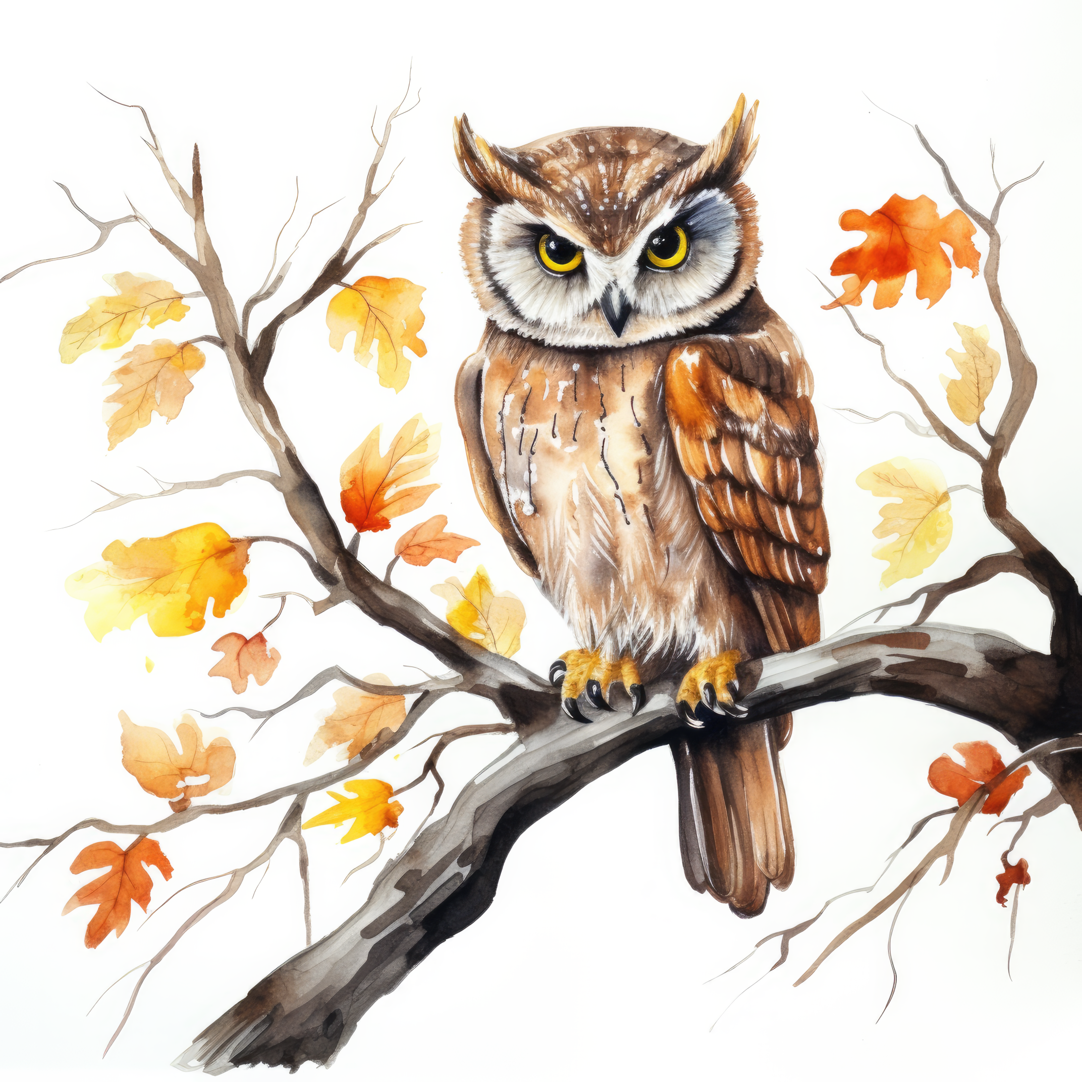 Owl on a spooky tree branch hand 3 (00 377)